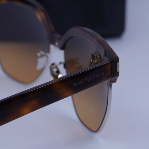 Saint Laurent SL408 001 Geometric Sunglasses - Havana/Gold/Brown - Picture 7 of 10